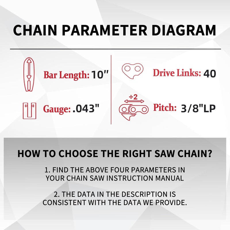 ES 3 Pack 10 Inch Chainsaw Chain 3/8" LP Pitch .043" Gauge 40 Drive Links Semi-Chisel Chain Saw Chains for Husqvarna, Poulan, Craftsman, Greenworks and More Chainsaw Brands - Image 3